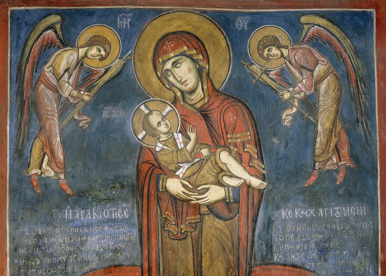 Başmelekler Arasında Çocuklu Madonna, fresk (1192), Panagia Tou Araka Kilisesi (Bezelyeli Meryem Kilisesi) (Unesco Dünya Mirası Listesi, 2001), Lagoudera, Trodos dağları, Kıbrıs by Unknown artist