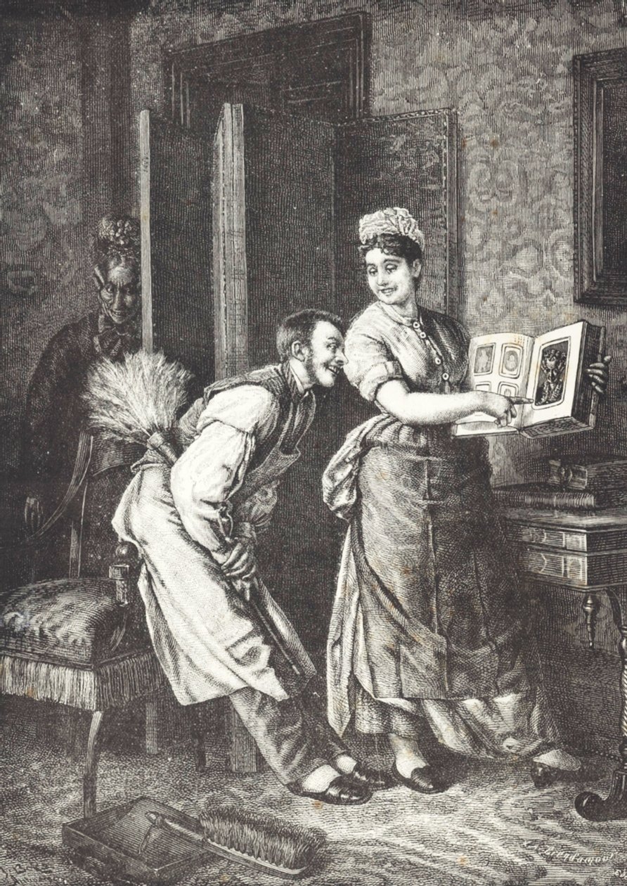 Hizmetçi özgürlükleri alıyor ve evin metresi tarafından kulak misafiri oluyor (litho) by Unknown artist
