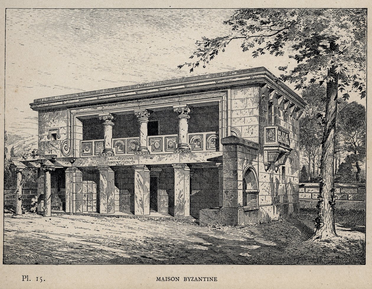 Maison Bizans (Bizans Evi) (1889 tarihli gravür, Bay Charles GARNIER tarafından hazırlanan “1889 Evrensel Sergisinde insan yerleşiminin tarihi - Librairie centrale des beaux-arts Paris 1889 by Unknown artist