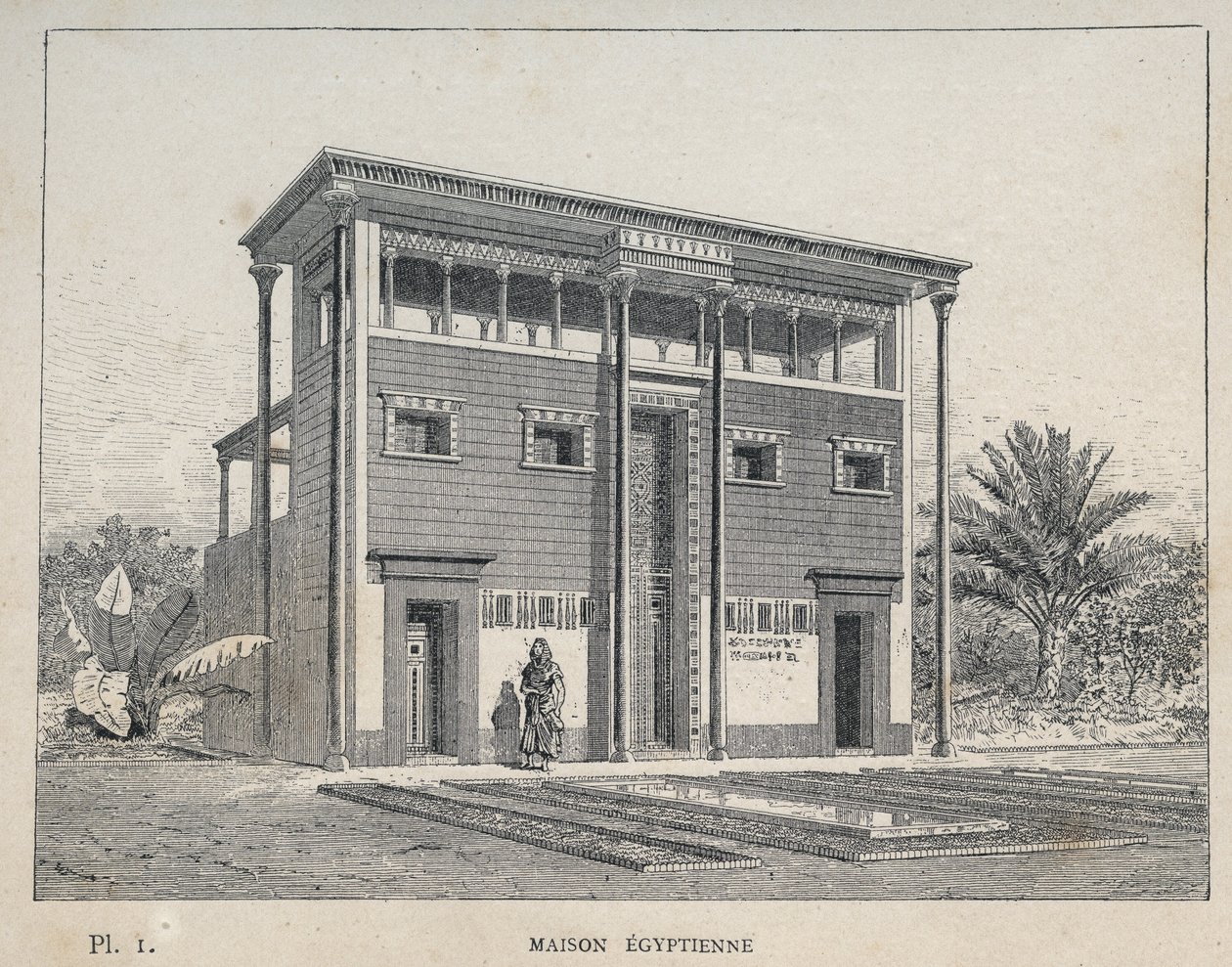 Mısır Evi (Mısır Evi) - Bay Charles GARNIER tarafından "1889 Evrensel Sergisinde insan yerleşiminin tarihi" bölümünde 1889 gravürü - Librairie centrale des beaux-arts Paris 1889 by Unknown artist