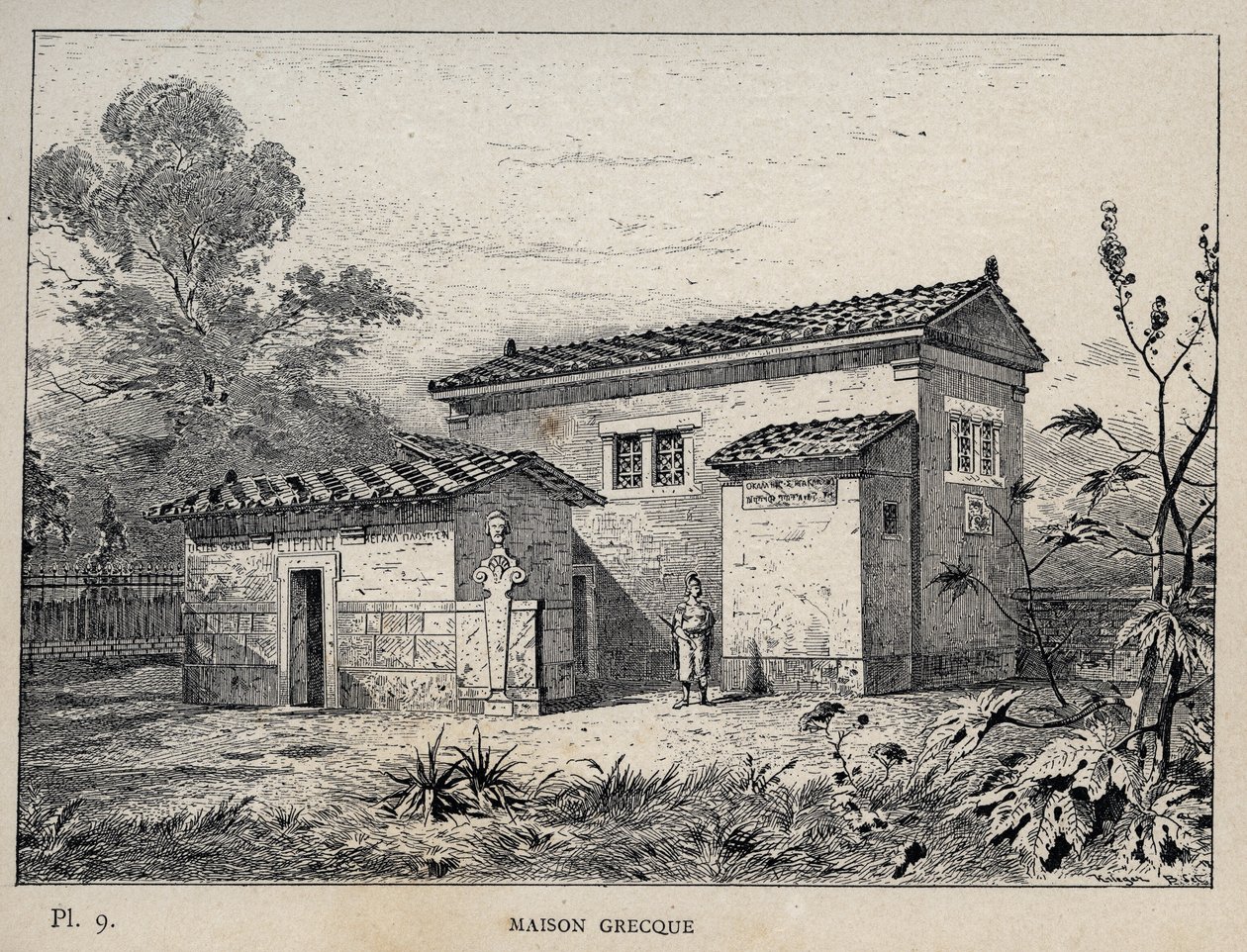 Maison Grecque (Yunan evi) - Bay Charles GARNIER tarafından "1889 Evrensel Sergisinde insan yerleşiminin tarihi" içinde 1889 gravürü - Librairie centrale des beaux-arts Paris 1889 by Unknown artist