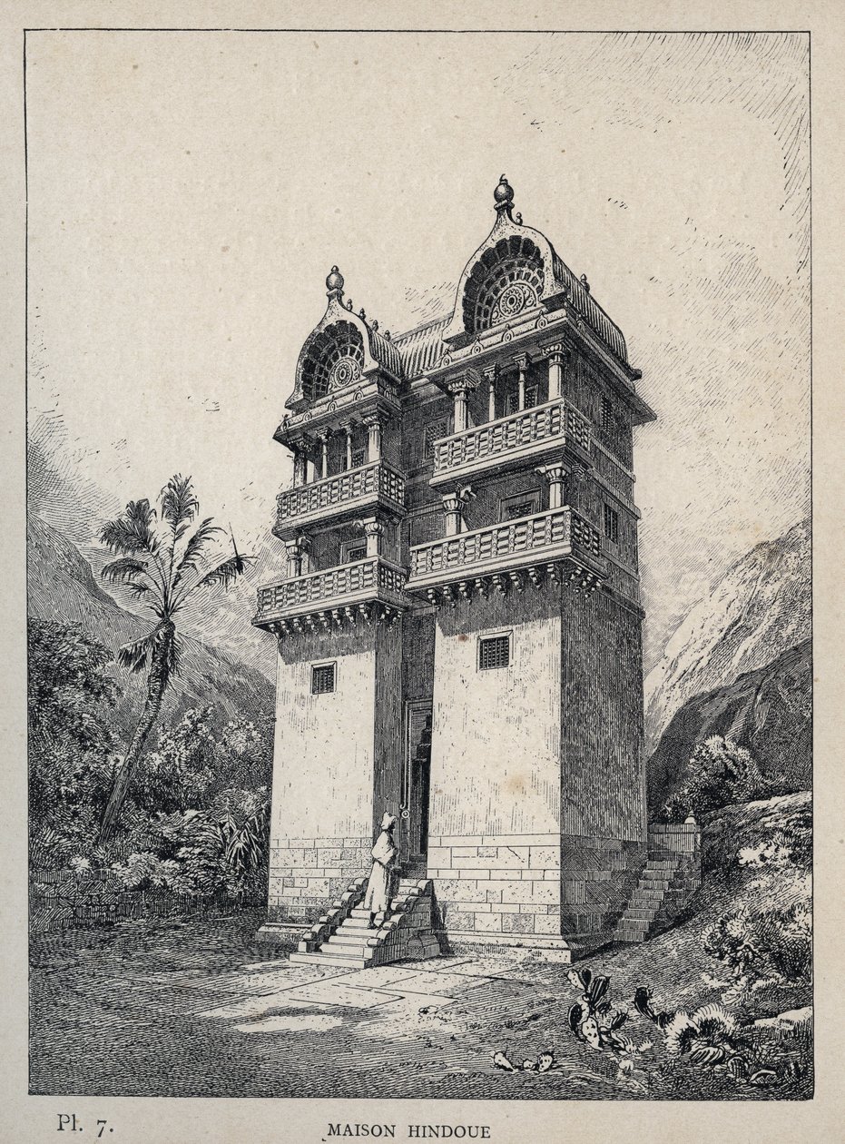 Maison Hindu (Hindu evi) - Bay Charles GARNIER tarafından "1889 Evrensel Sergisinde insan yerleşiminin tarihi" bölümünde 1889 gravürü - Librairie centrale des beaux-arts Paris 1889 by Unknown artist