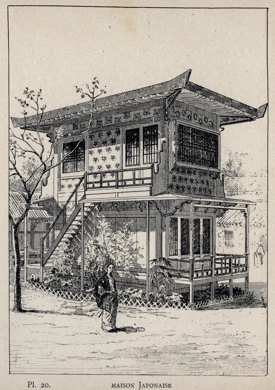 Japon evi (Japon evi) - Bay Charles GARNIER tarafından "1889 Evrensel Sergisinde insan yerleşiminin tarihi" bölümünde 1889 gravürü - Librairie centrale des beaux-arts Paris 1889 by Unknown artist