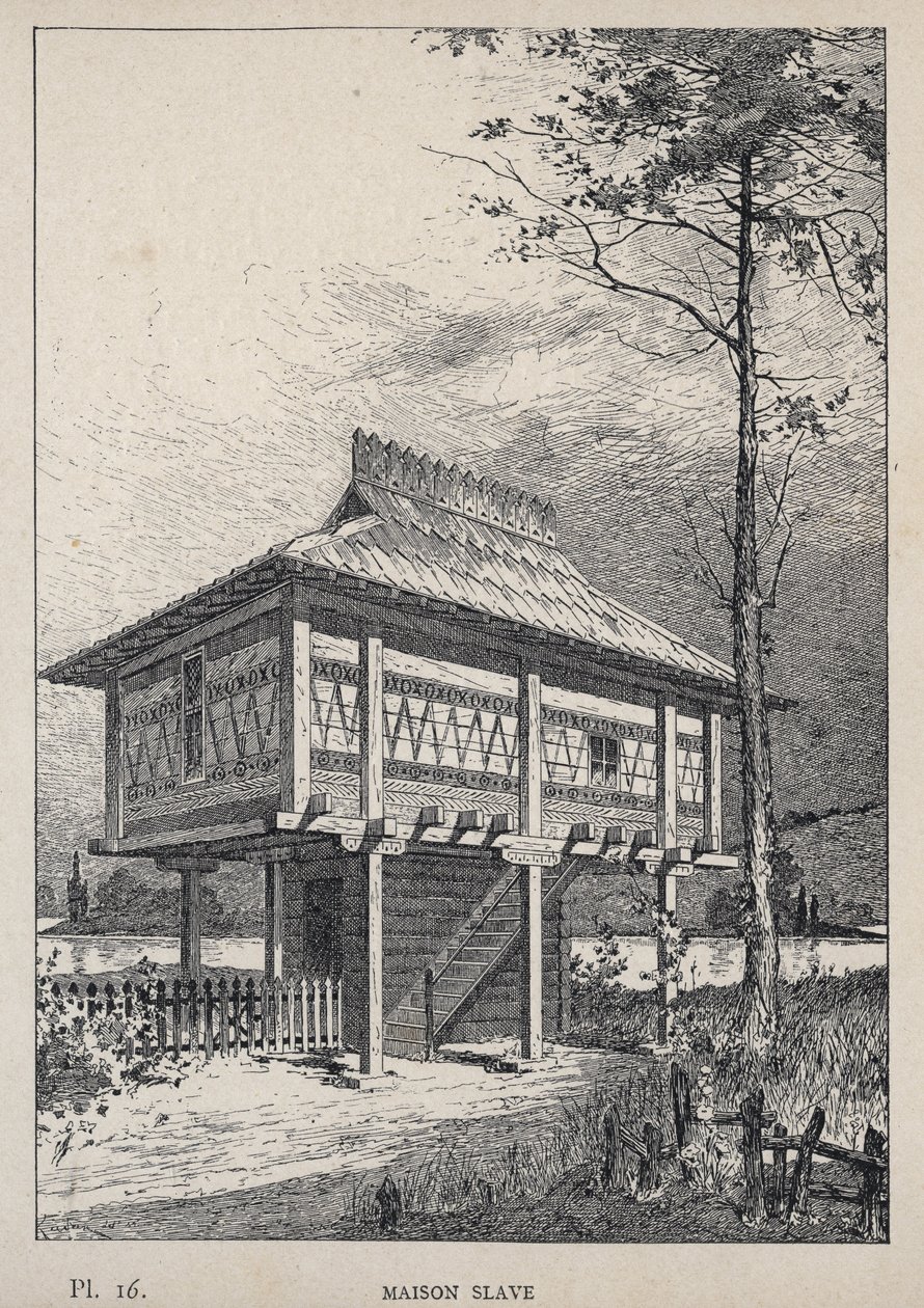 Maison Slave - Bay Charles GARNIER tarafından “1889 Evrensel Sergisinde insan yerleşiminin tarihi”nde 1889 gravürü - Librairie centrale des beaux-arts Paris 1889 by Unknown artist
