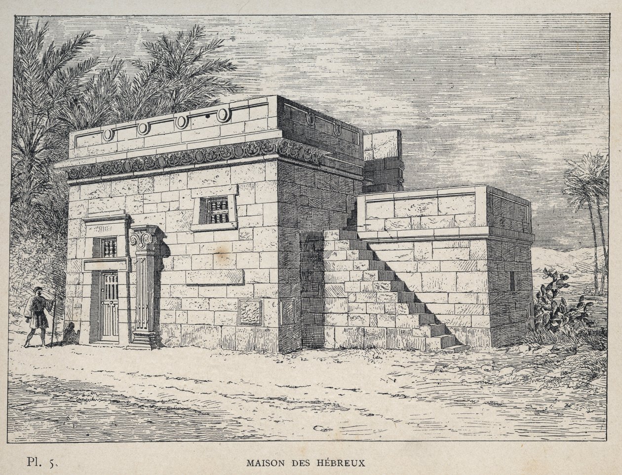Maison des Hébreux - (İbranice Evi) 1889 gravürü “1889 Evrensel Sergisinde insan yerleşiminin tarihi, Bay Charles GARNIER tarafından - Librairie centrale des beaux-arts Paris 1889 by Unknown artist