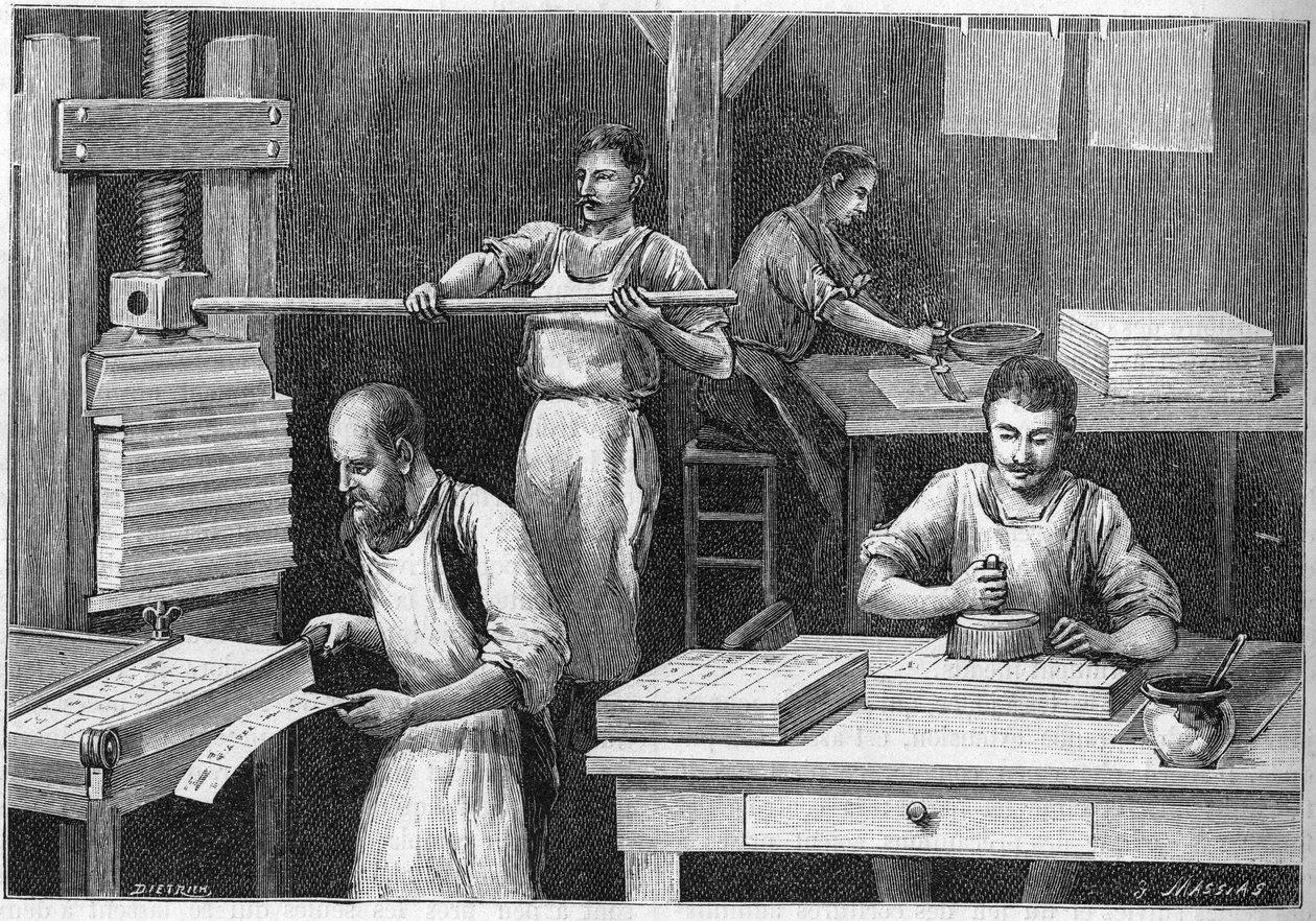Eski yöntemlerle oynanacak kartların imalatı. by Unknown artist