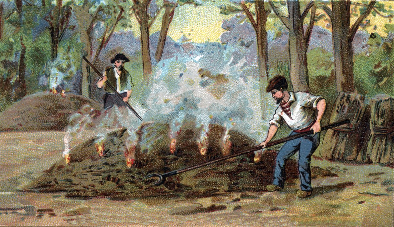 Kömür, yakma fırını imalatı. 19. yüzyılın sonlarında kromolitografi by Unknown artist