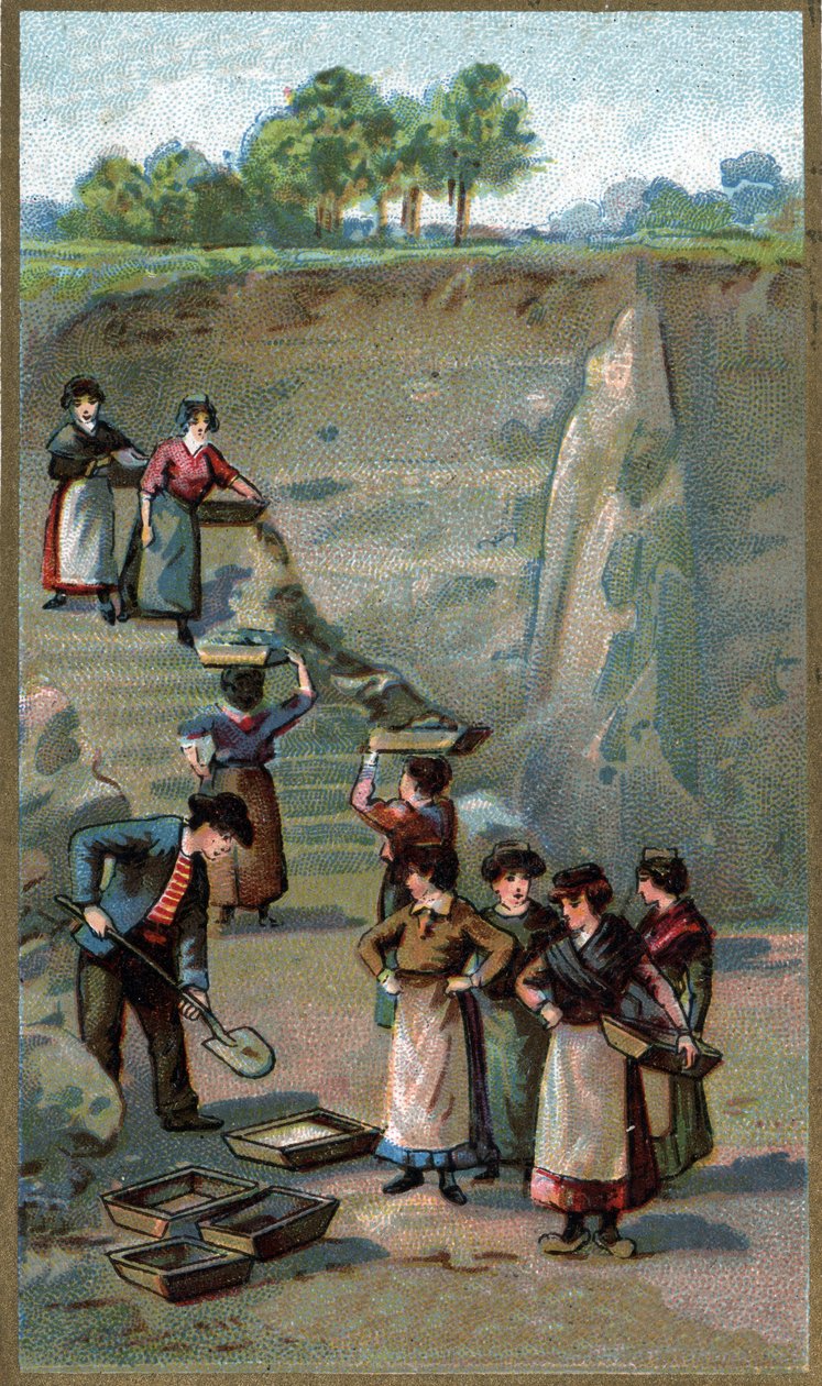 Porselen imalatı, Kaolin ocağı. 19. yüzyılın sonunun kromolitografisi by Unknown artist