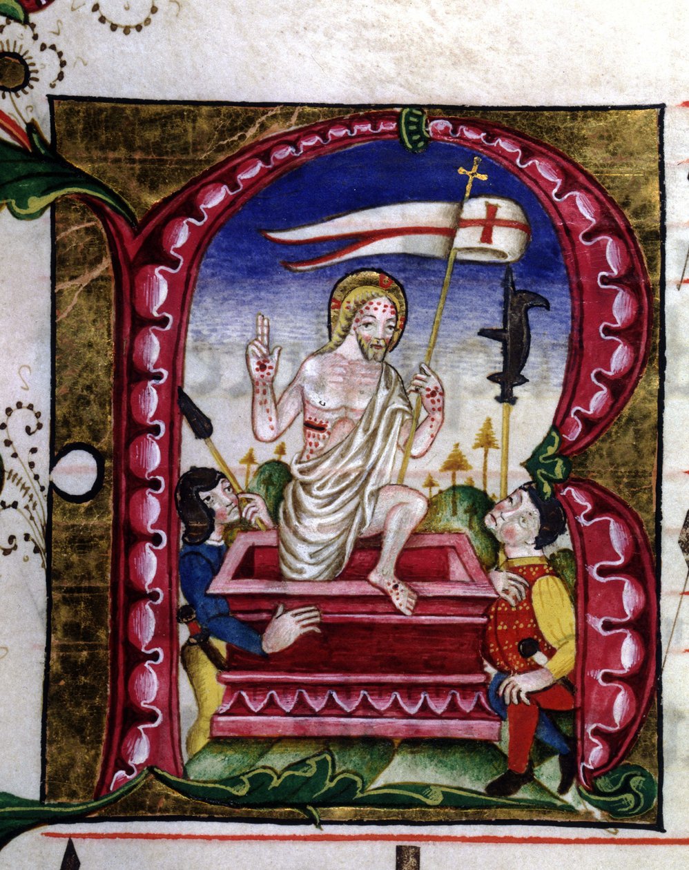 Bir litürjik şarkının el yazması. Dirilişi temsil eden minyatür. 15. yüzyıl. Lodi Taçlı Bakire Kilisesi. by Unknown artist