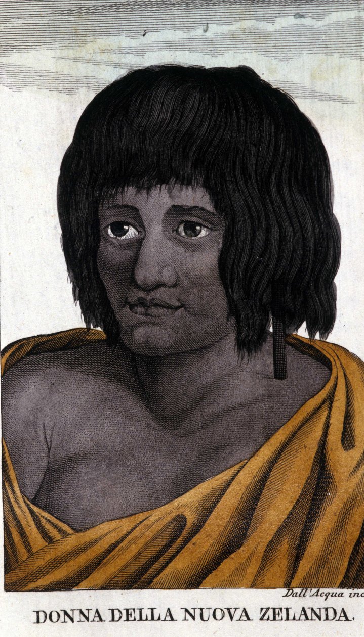 Yeni Zelandalı Maori kadın. 19. yüzyılın başından itibaren gravür. by Unknown artist