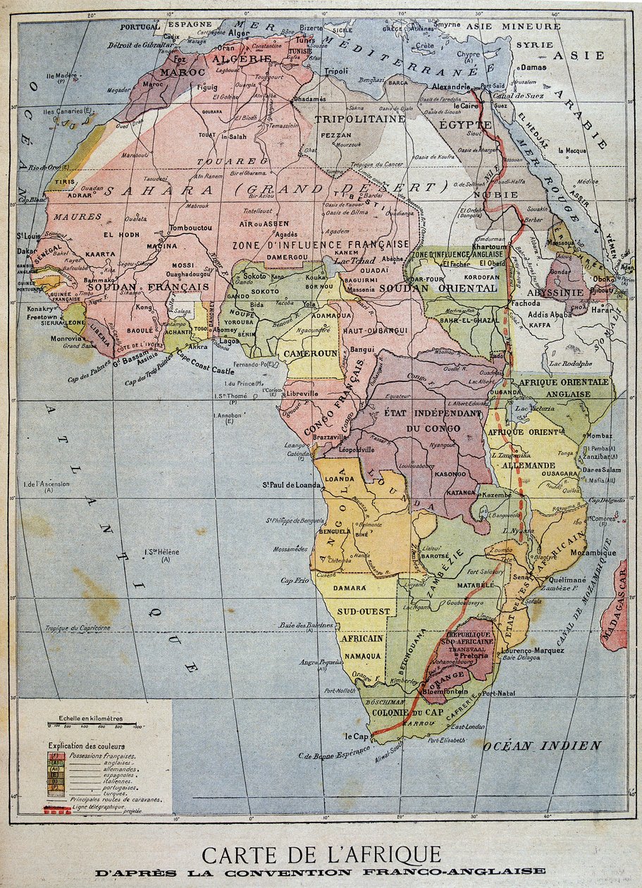 Fransız-İngiliz Sözleşmesine göre Afrika Haritası - 09/04/1899 tarihli “” Le Petité Journal” da by Unknown artist