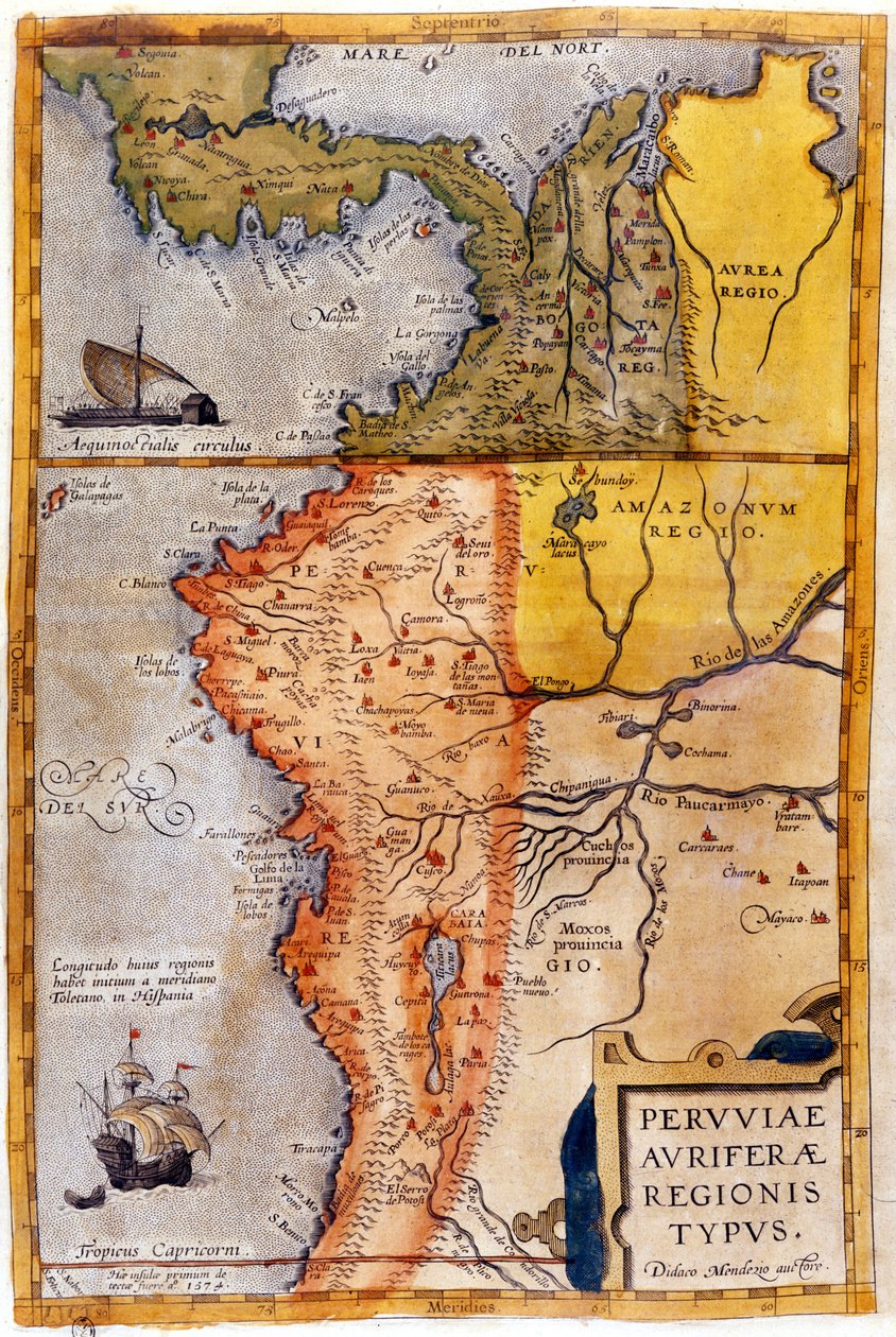 Kolombiya ve Peru haritası. 1590. by Unknown artist
