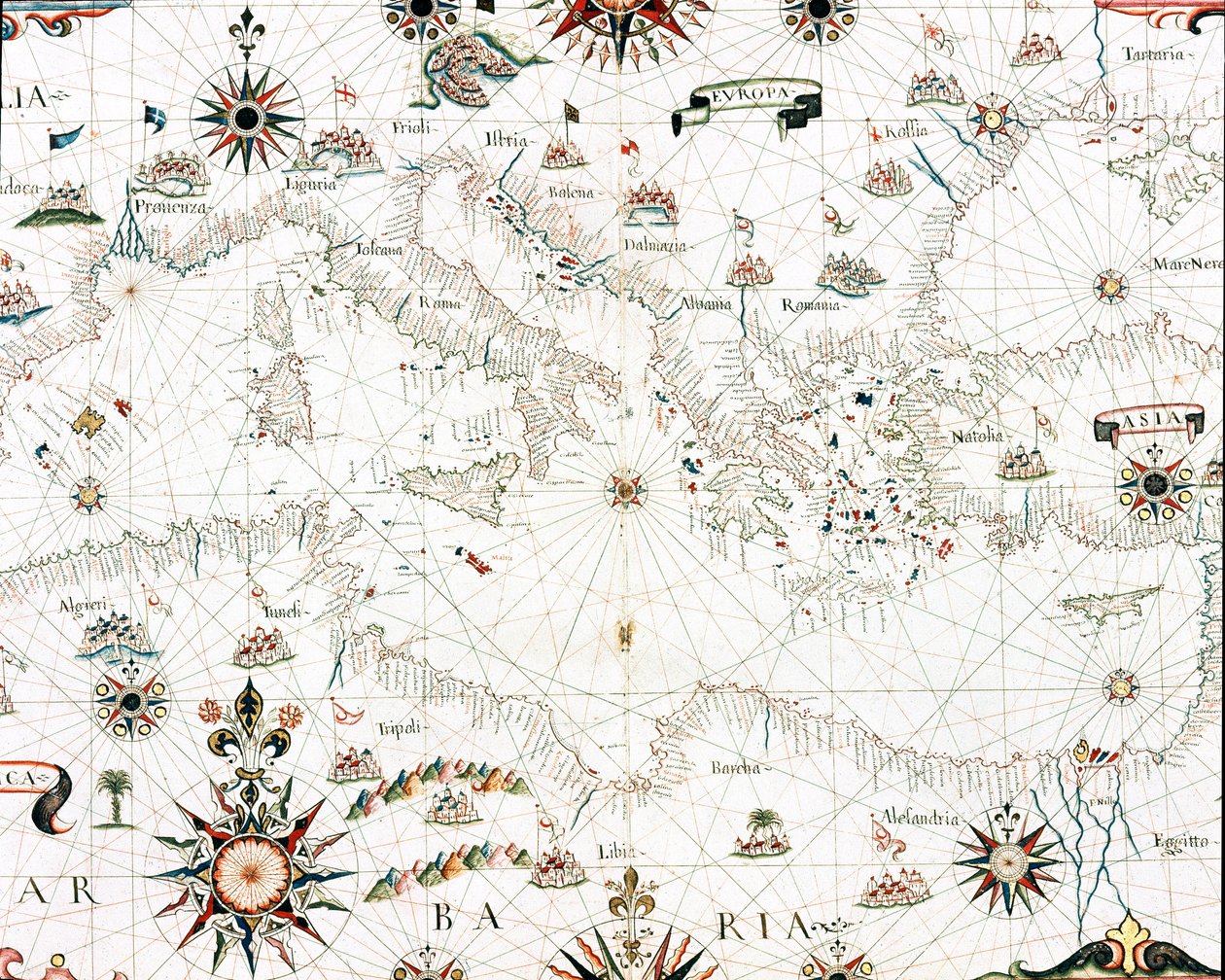 Akdeniz ve kıyı şeridi haritası (Catellini portulan detayı by Unknown artist