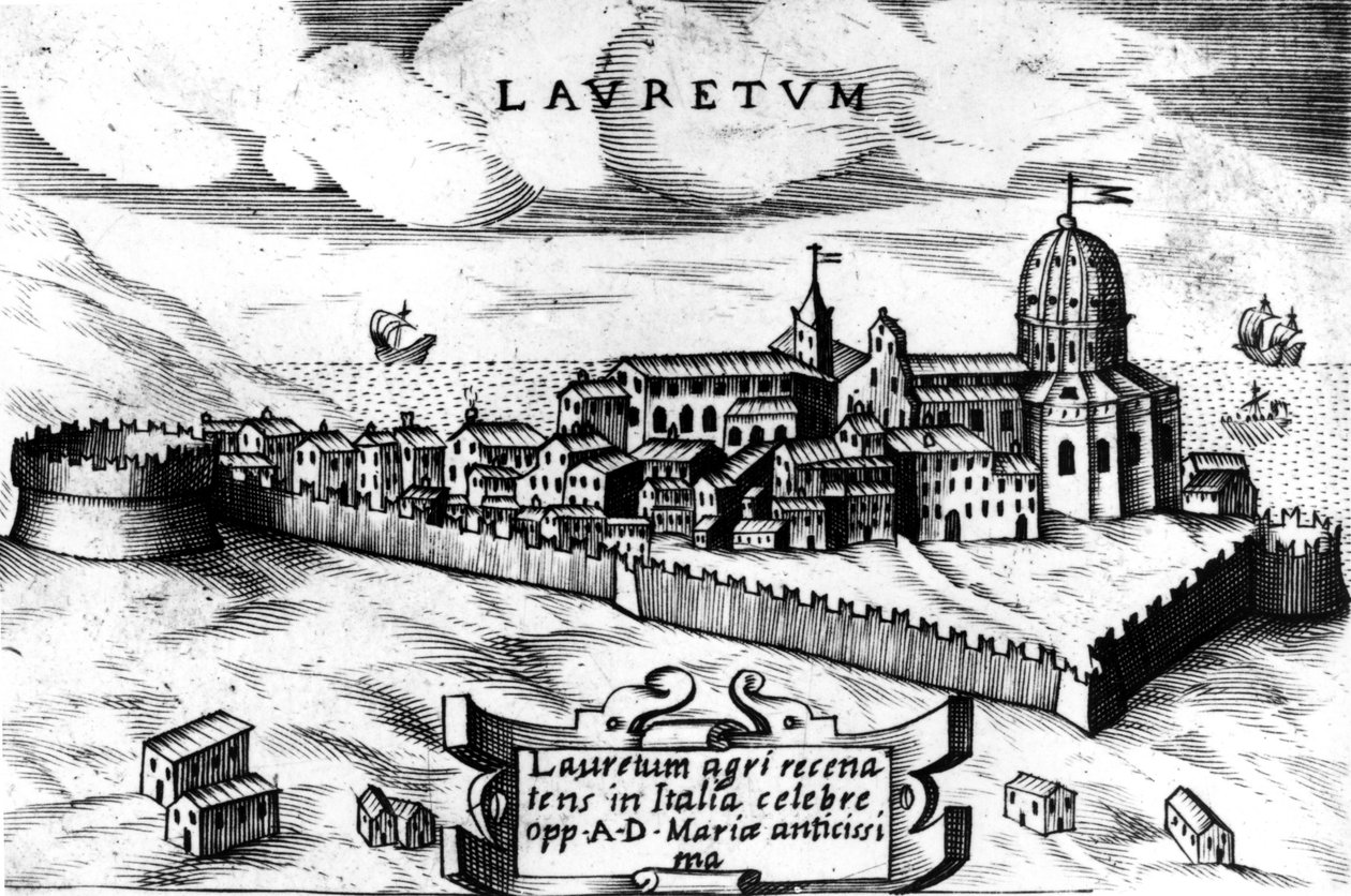 Loreto (Laurentum) şehrinin haritası, 16. yüzyıla ait gravür. by Unknown artist