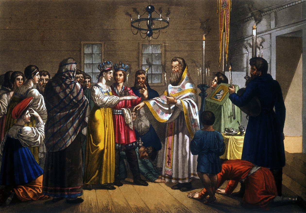 Rus köylülerinin evliliği Ortodoks ayinine göre kutlandı by Unknown artist