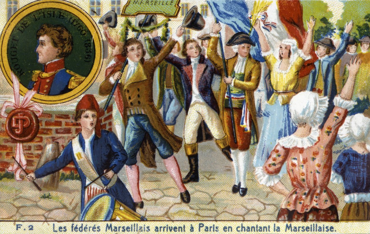 Marsilya Federasyonları, Marseillaise - chromo., 19. yüzyılın sonlarında şarkı söyleyerek Paris