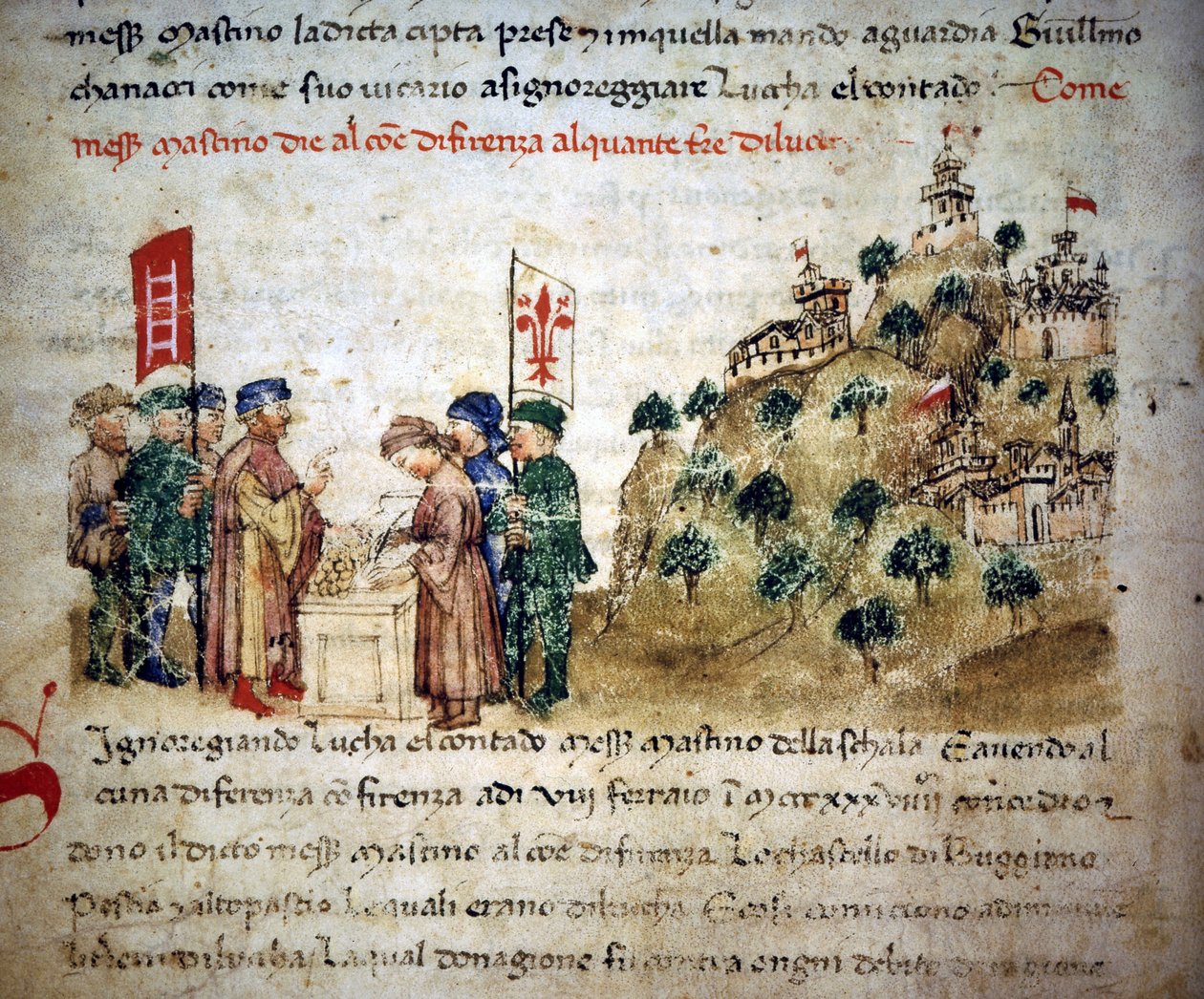 Mastino II de la Scala (1308 - 1351) Floransa Şehri'ne Lucca'dan 1300 civarında - “” Croniche del Sercambi”de, 1400 civarında bir sürü toprak verir. Ulusal Arşiv, Lucca. by Unknown artist