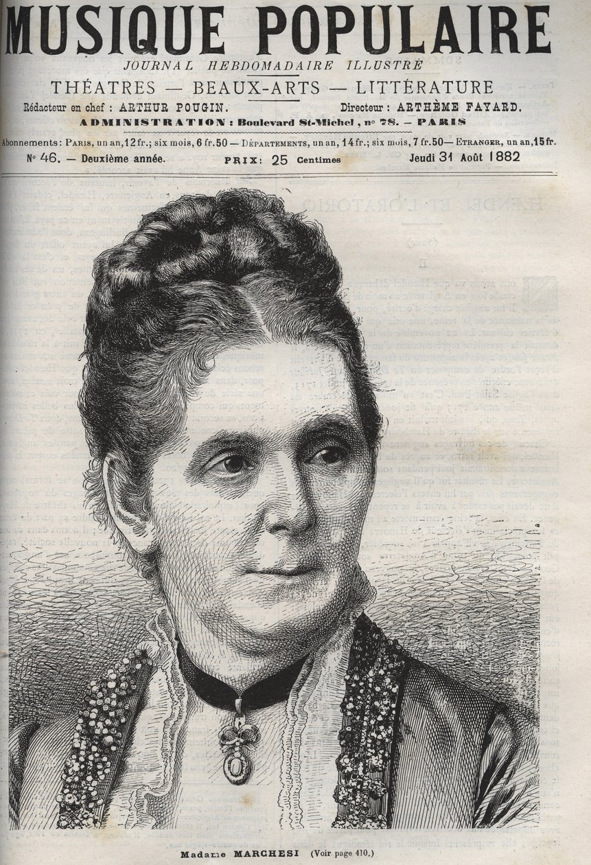 Mathilde Marchesi (1821-1913) Alman mezzo soprano - “popüler müzik””teki gravür”” ünlü haftalık gazete - 1882 by Unknown artist