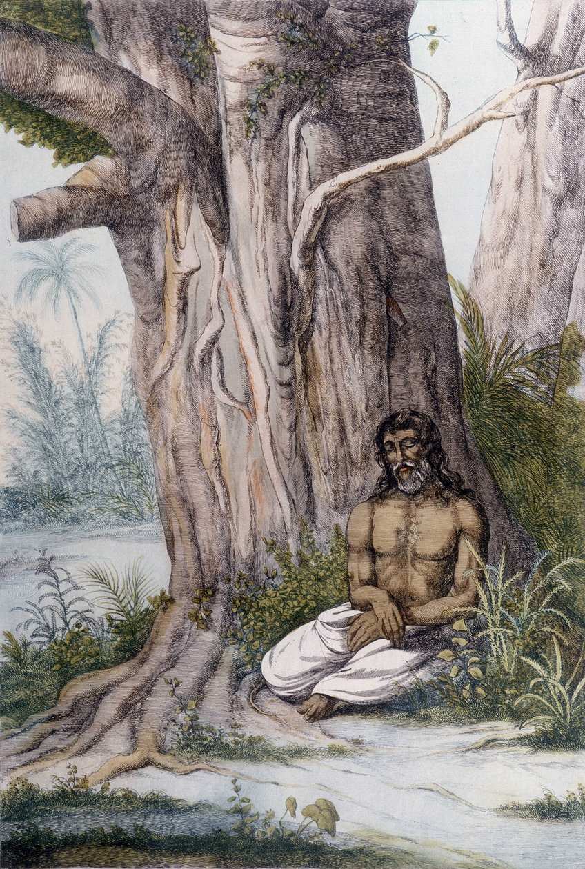 Bir ağacın dibinde meditasyon, Hindistan. by Unknown artist