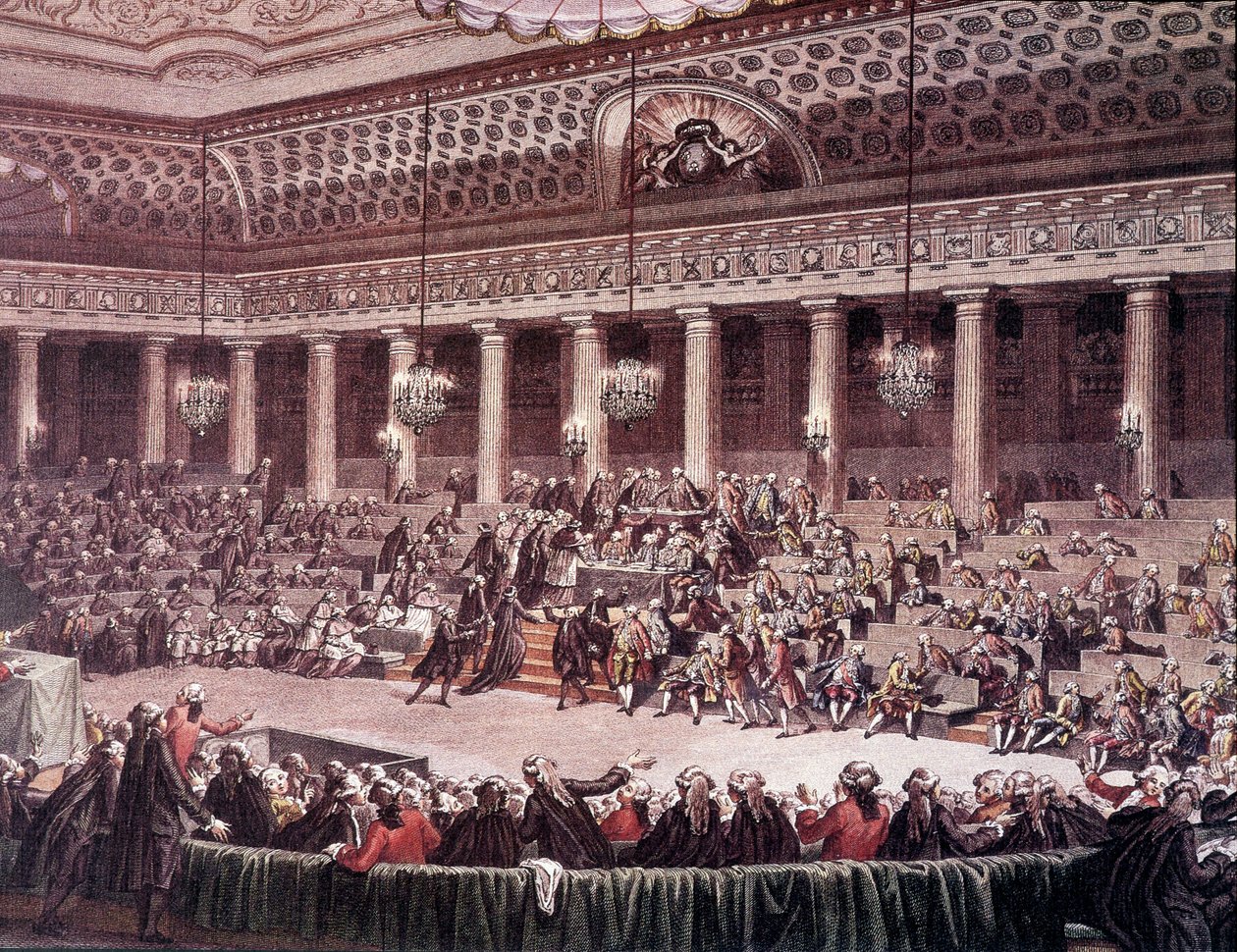 Ayrıcalıkların kaldırılması için 4 Ağustos 1789 gecesi Kurucu Meclis toplantısı by Unknown artist