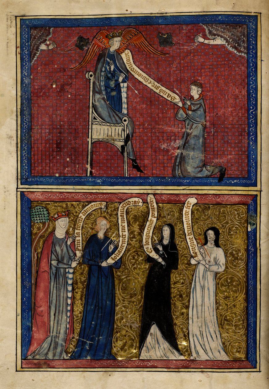 'Le Roman de la Rose'dan Aşk Tanrısı tarafından yaralanan kadın ve erkekler by Unknown artist