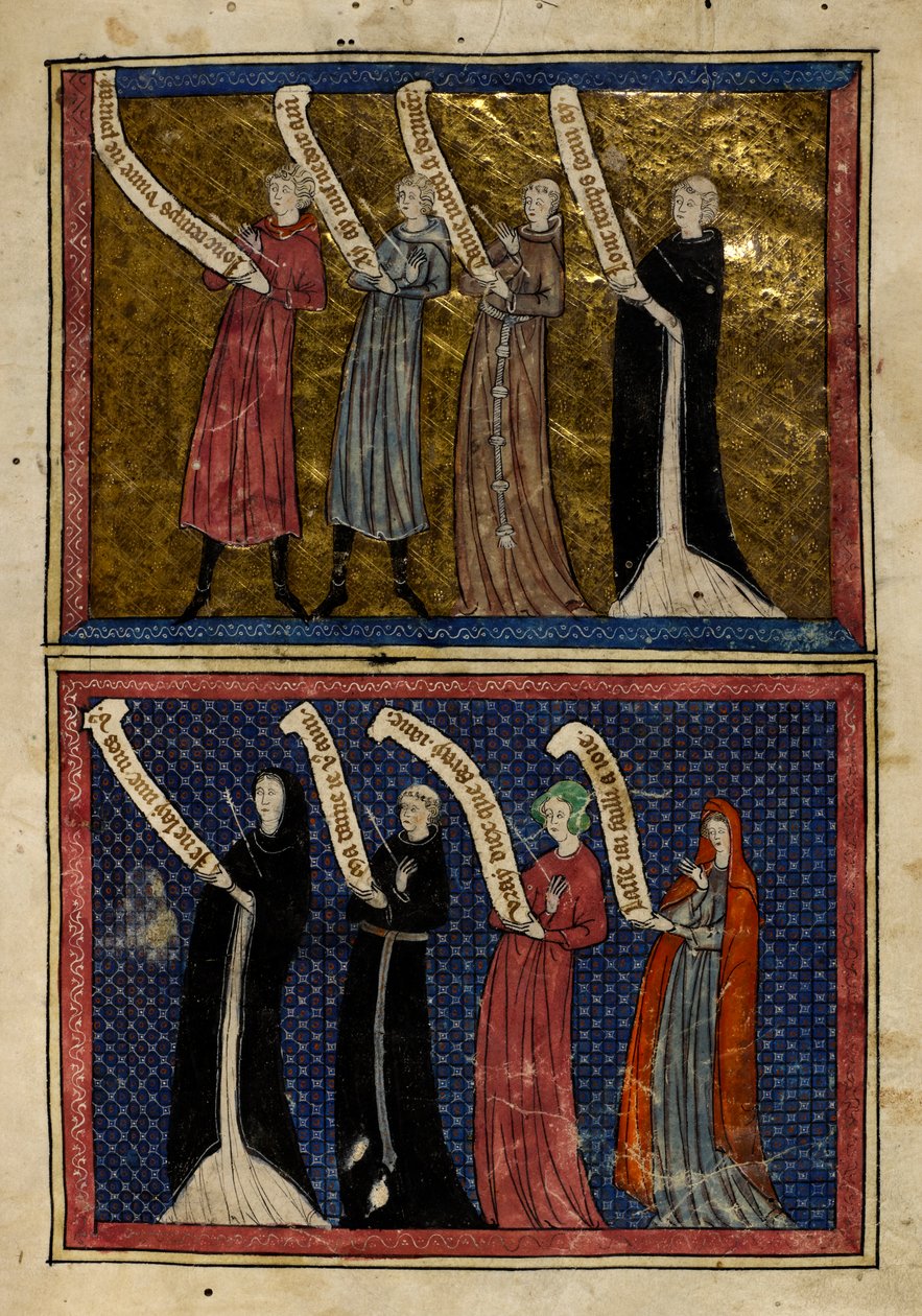 'Le Roman de la Rose'dan Aşk Tanrısı tarafından yaralanan kadın ve erkekler by Unknown artist