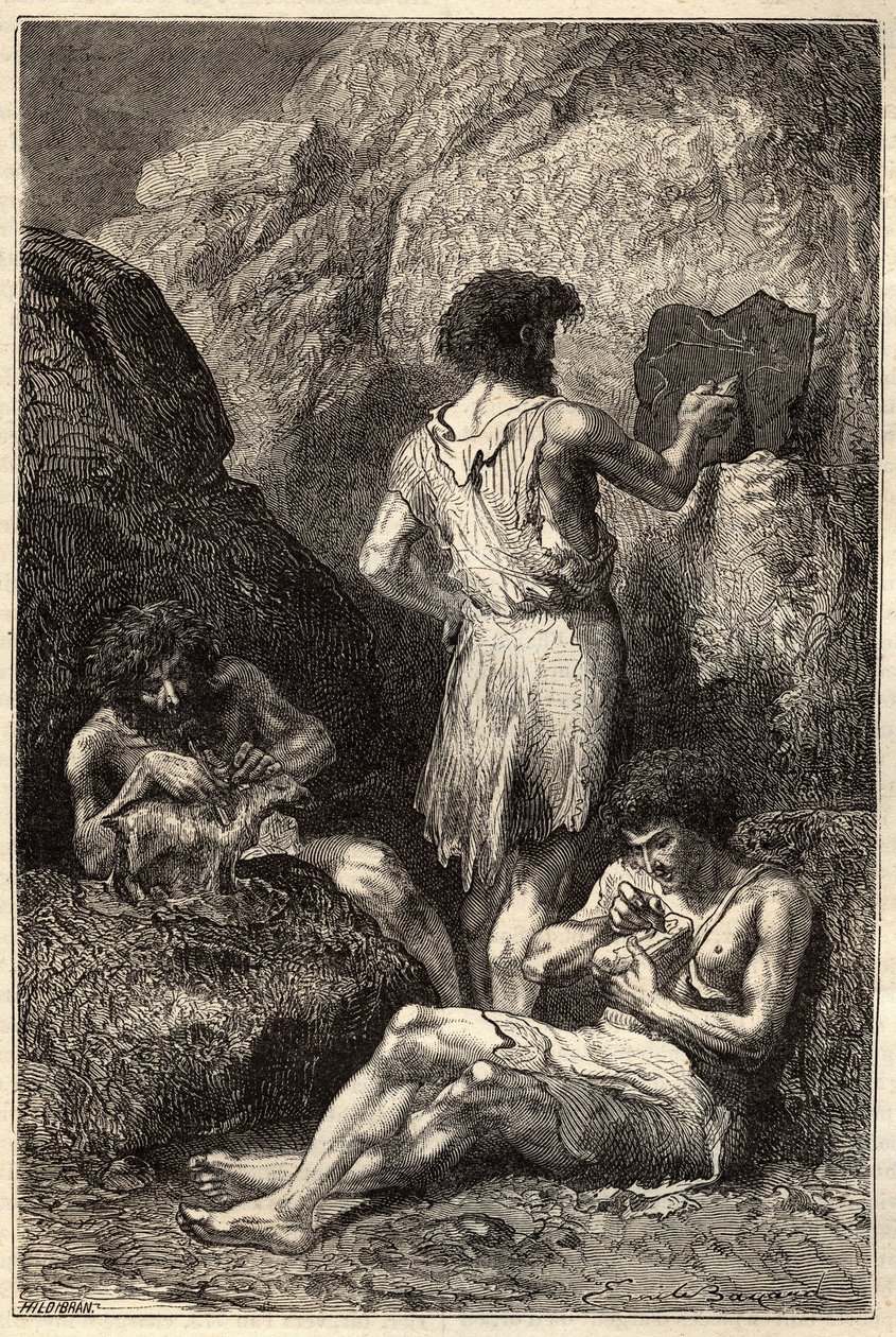 Taş devrindeki erkekler - Taş devrindeki erkekler - 19. yüzyıl gravürü by Unknown artist