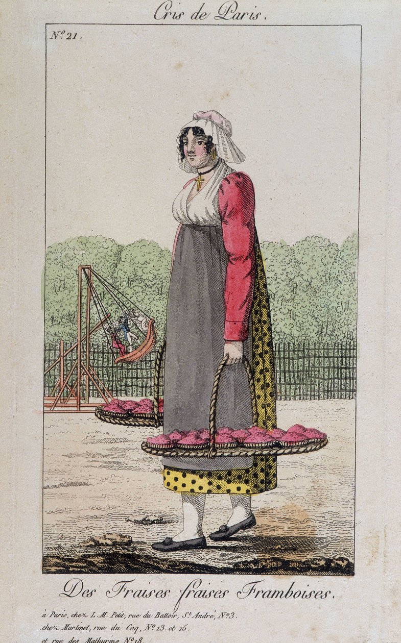 Çilek ve ahududu tüccarı - “” Cris de Paris”” deb. 19. yüzyıl by Unknown artist