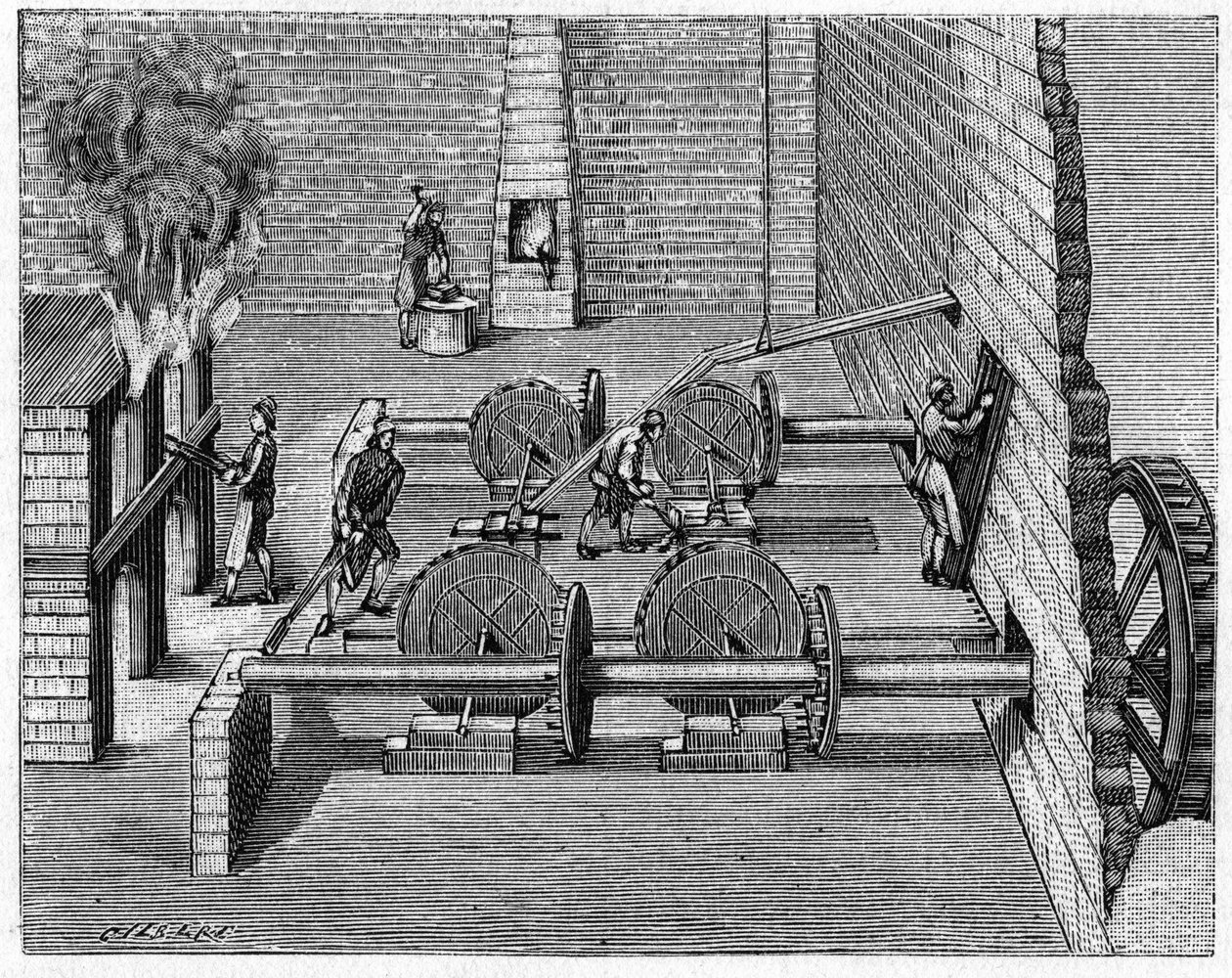 18. yüzyılda metalurji: bir dökümhane treni. 8 Ağustos tarihli “Doğa: bilimlerin ve sanat ve endüstriye uygulamalarının gözden geçirilmesi”nde gravür by Unknown artist