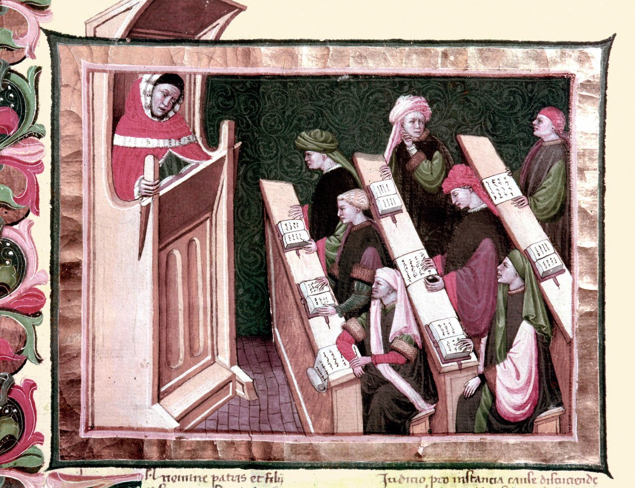 Orta Çağ: Bir üniversitede öğretim. 15. yüzyılın başlarından kalma el yazması. Biblioteca Nazionale Centrale de Floransa. by Unknown artist