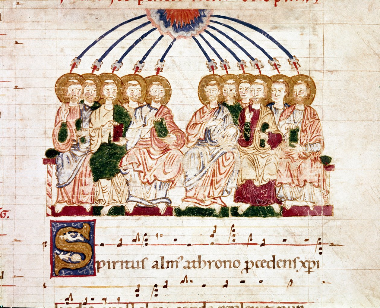 Kademeli bir antifonaryden (tropair) minyatür pentekot (ms. 65) 12. yüzyıl Plaisance, Biblioteca Capitolare by Unknown artist