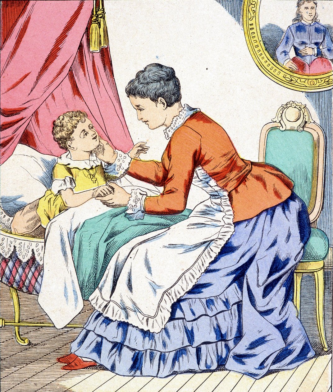 Anne çocuğuna uyuması için ninni söylüyor. by Unknown artist