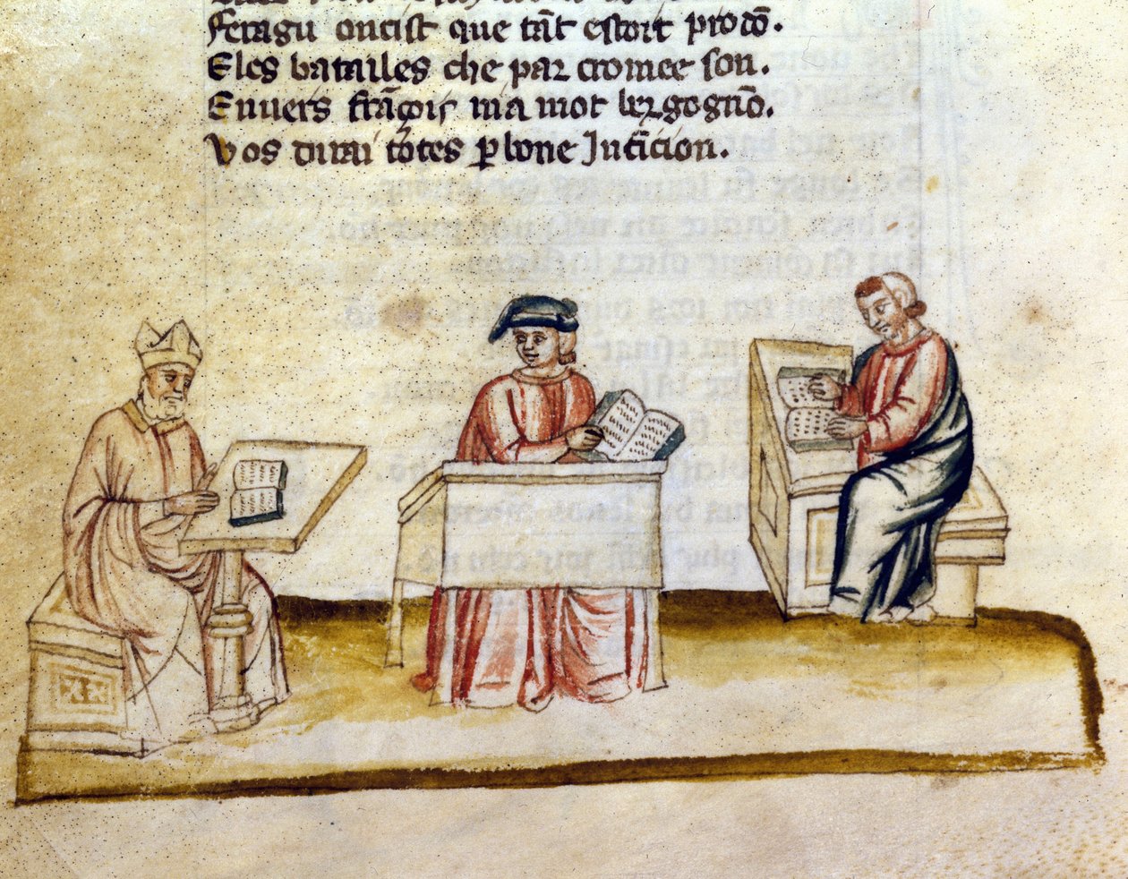 Bir manastırda okuyan keşişler, Minyatür el yazması by Unknown artist