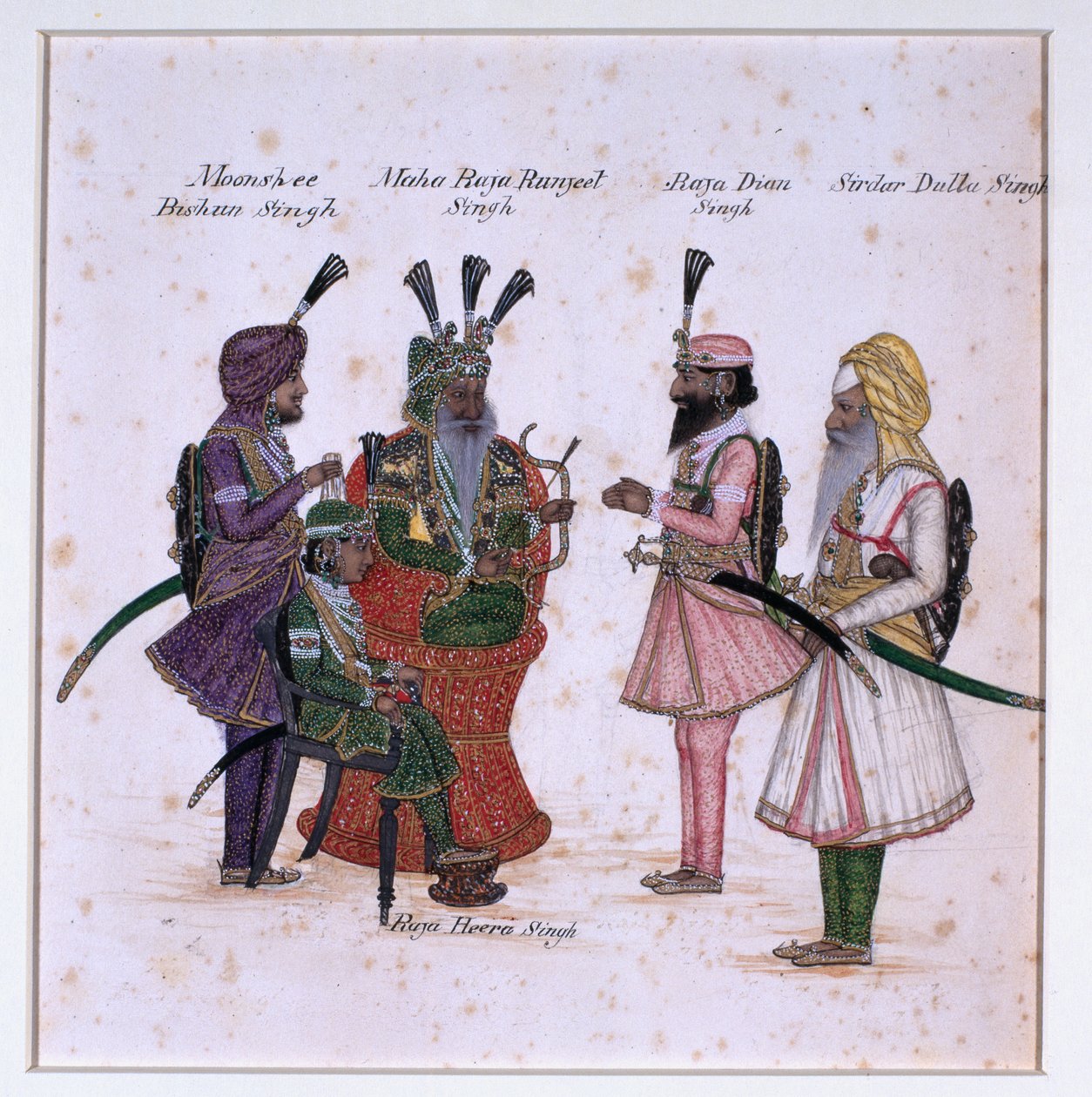 'Moonshee Bishun Singh, Maha Raja Ranjeet Singh, Raja Dian Singh, Sirdar Dulla Singh' by Unknown artist