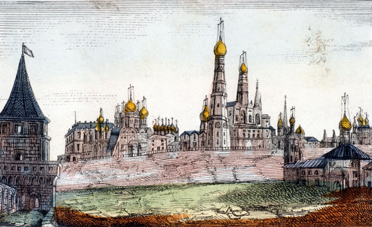 Moskova, Kremlin. 19. yüzyıl gravürü. by Unknown artist