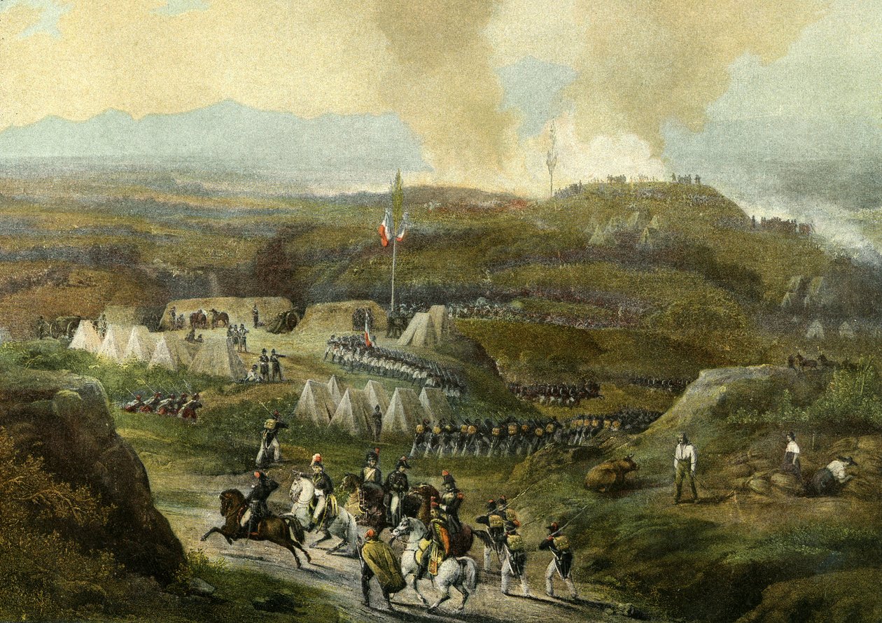 1793 Napolyon seferi: Camp de Peyrestortes, Armee des Pyrenees Orientales'in 18 Eylül 1793'te yeniden başlaması. Gravür 1868 by Unknown artist