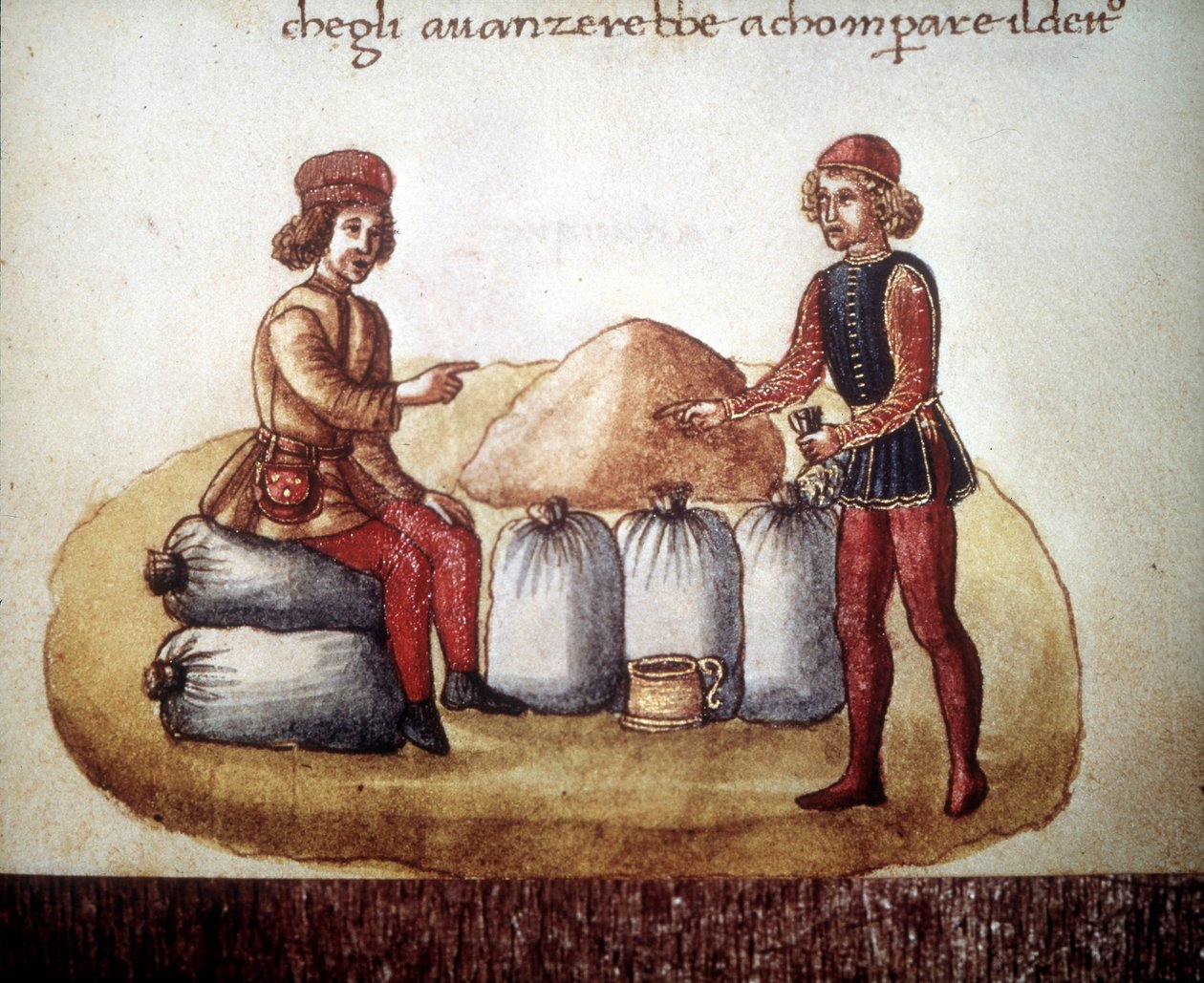 Tahıl fiyatlarının müzakeresi. 15. yüzyıl el yazması. Biblioteca Nazionale de Floransa by Unknown artist