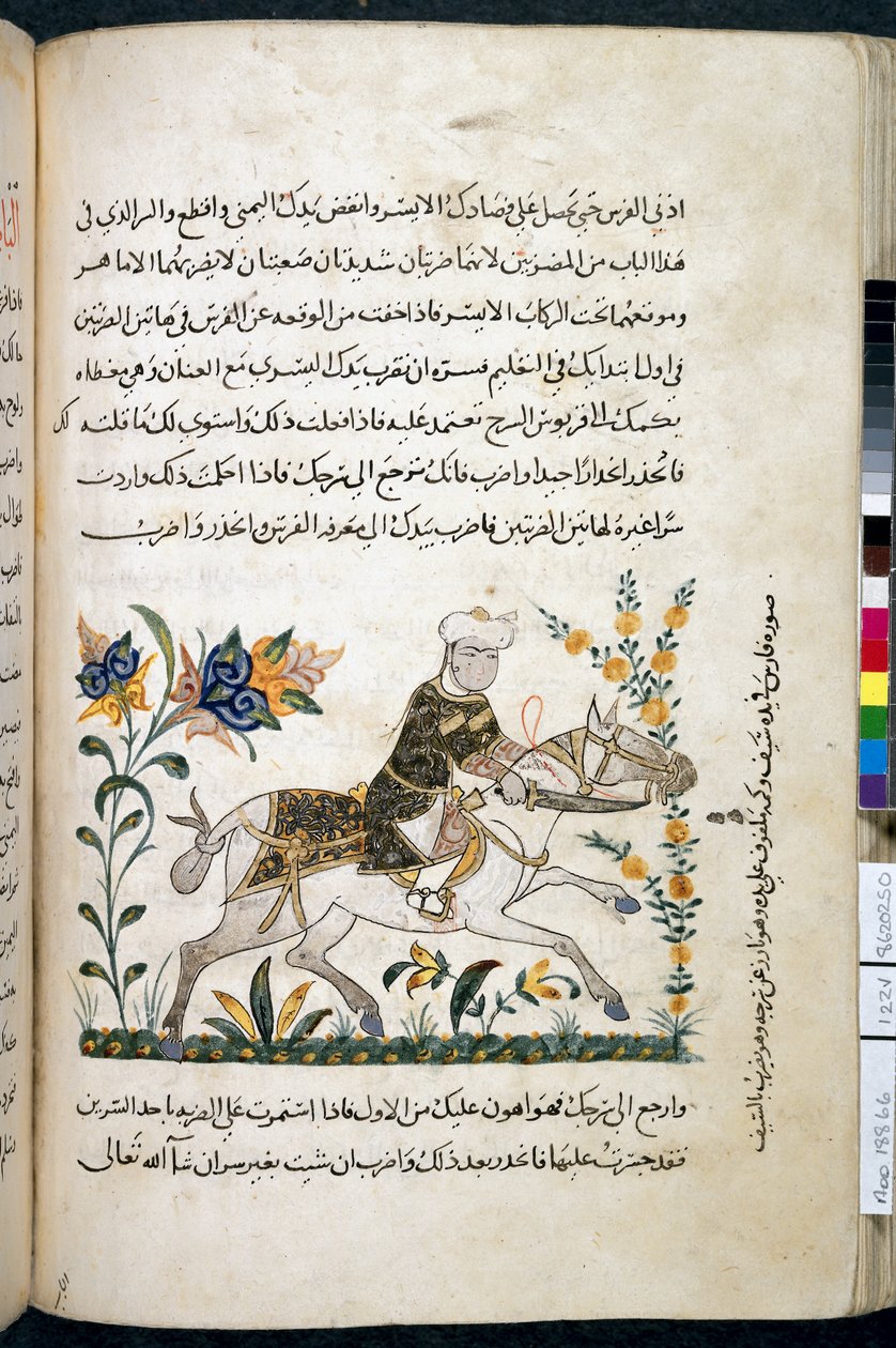 Nihāyat al-suʾl wa-al-umnīyah fī taʿlīm al-furūsīyah, MS 18866, f.122v, c.1371 ekleyin (kağıt üzerinde mürekkep ve pigment) by Unknown artist