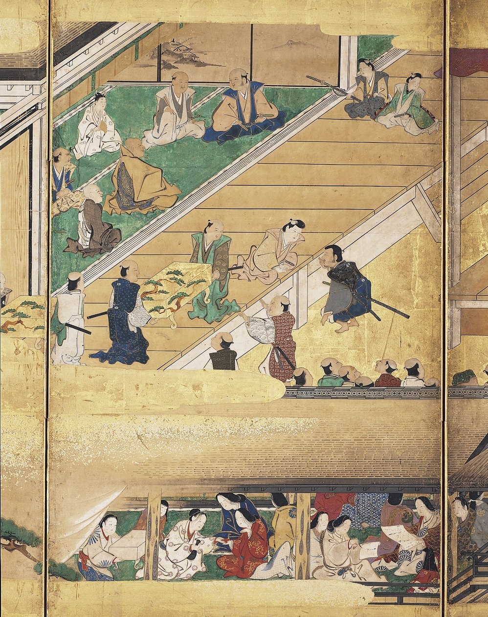 Noh Play: Funa Benkei (kağıt üzerinde mürekkep, renkler ve altın, altı panelli ekran) by Unknown artist