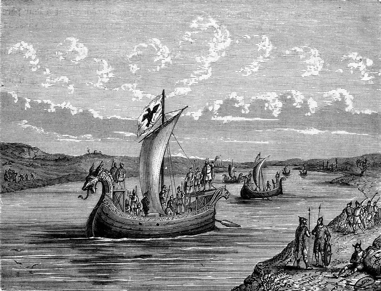 Norman bir nehre gemi - gravür by Unknown artist