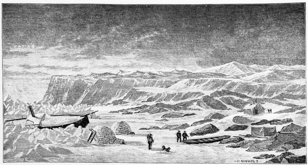 Kuzey kutbu: İglolar ve buzkıran tekne (Ice Breeze), çizim, 1873 baharı. by Unknown artist