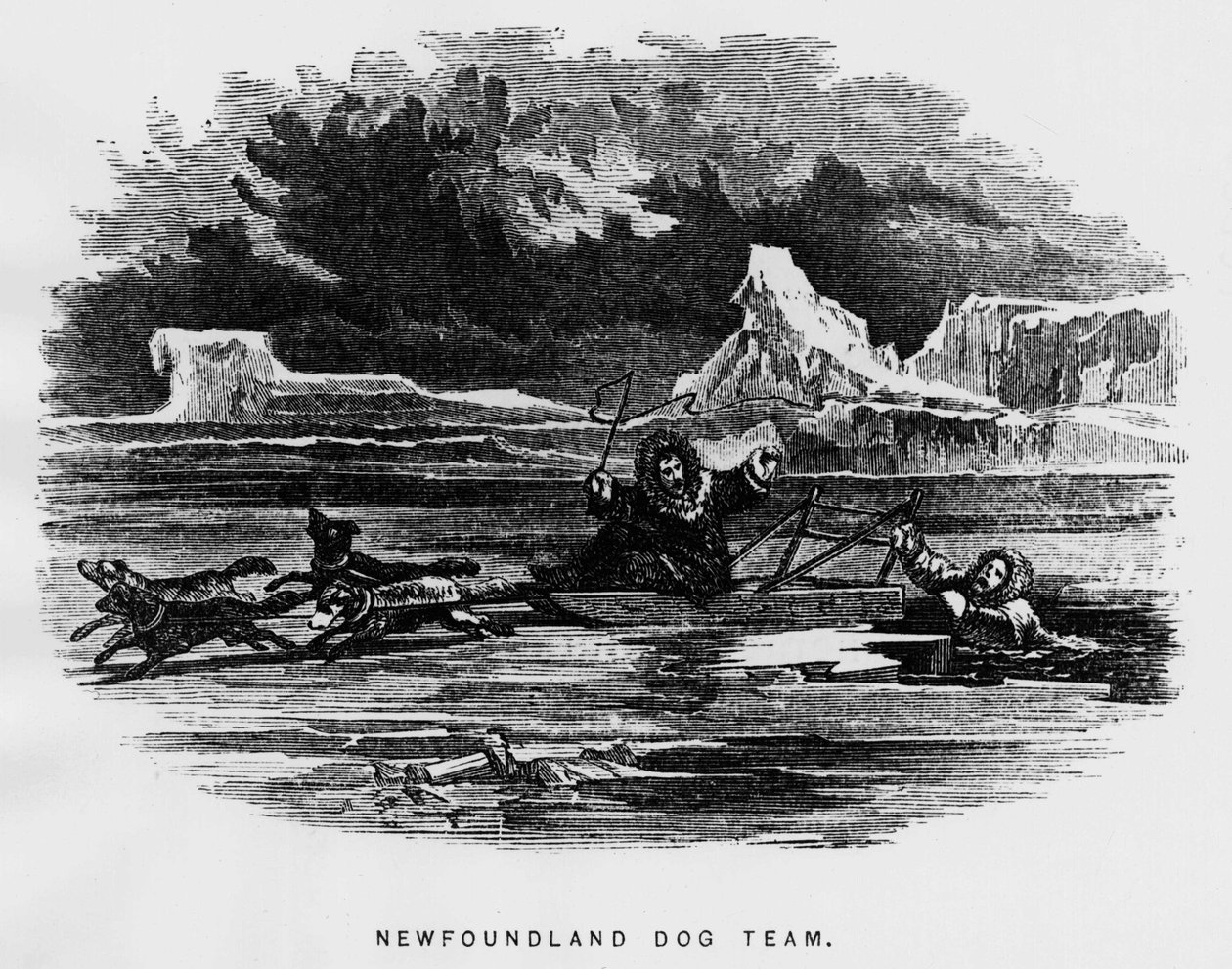 Kuzey Kutbu: Bir adamın havada asılı kaldığı kızak köpeği buzun içinden düşüyor - Elisha Kent Kane, Arctic Explorations in the years 1853-1855, Philadelphia, Childs ve Peterson by Unknown artist