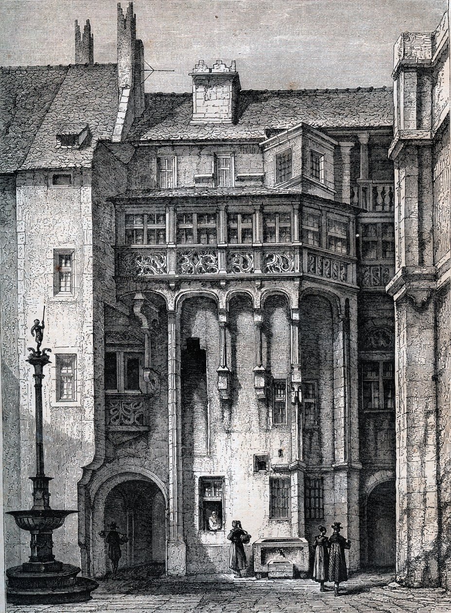Nurnberger Rathaus - Nürnberg belediye binasının avlusu - 1867 civarında gravür by Unknown artist