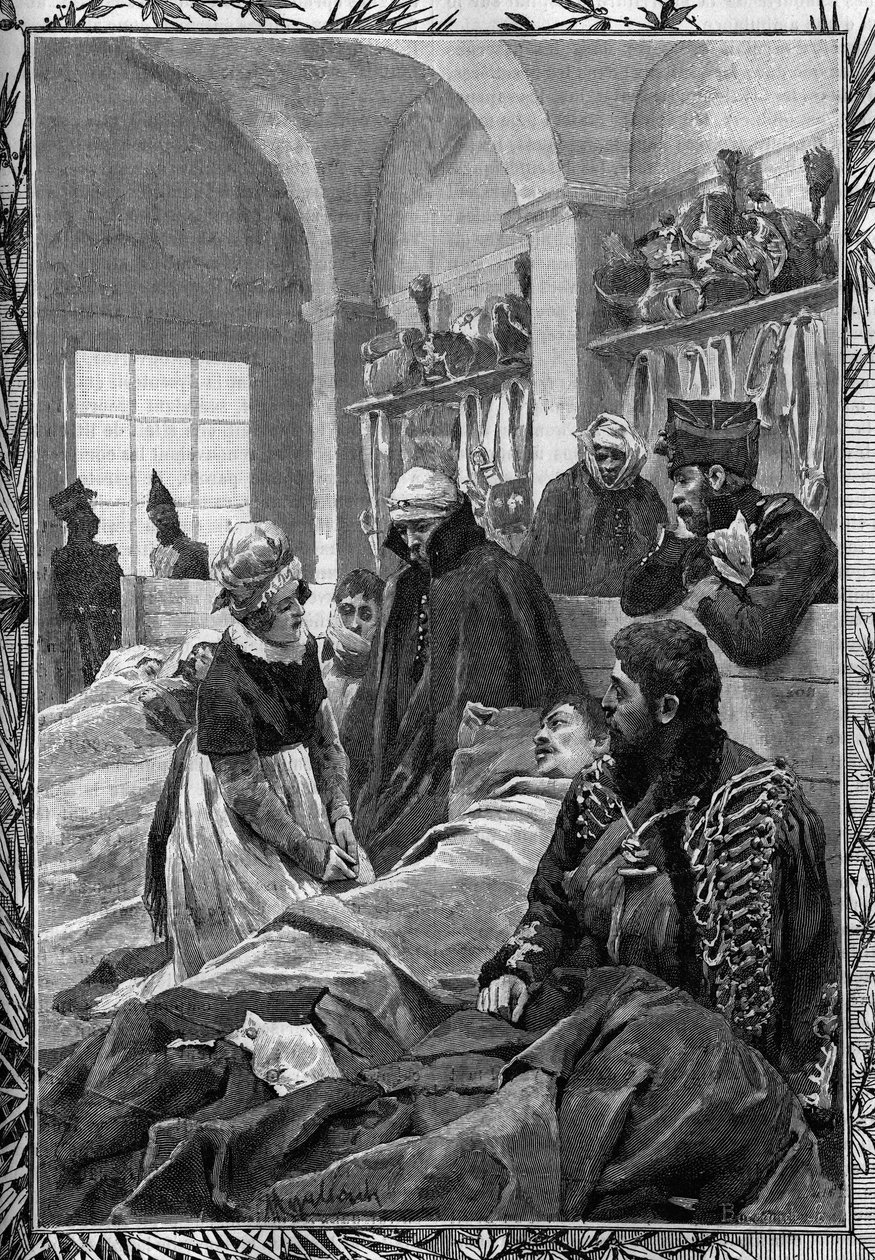 Hemşire Marguerite Favet, Almanlara karşı 1813 Savaşı sırasında Sahra Hastanesinde zekaları tedavi etti. by Unknown artist