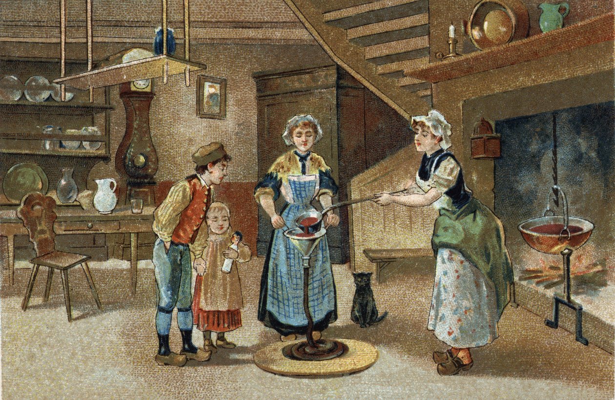 Dauphiné bölgesinde kutlanan eski gelenek: La boudinée. 19. yüzyılın sonlarında kromolitografi. by Unknown artist