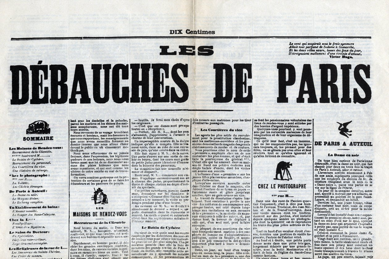 19. yüzyılın sonlarında çıkan “Les debauches de Paris” gazetelerinden biri. by Unknown artist