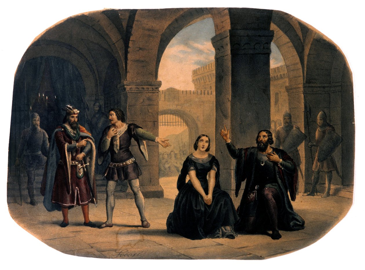 Opera sahnesi “” I vespri siciliani”” (Sicilya Vespers) Giuseppe Verdi tarafından bestelenmiştir. 19. yüzyılın sonlarına ait kromolitograf.. by Unknown artist