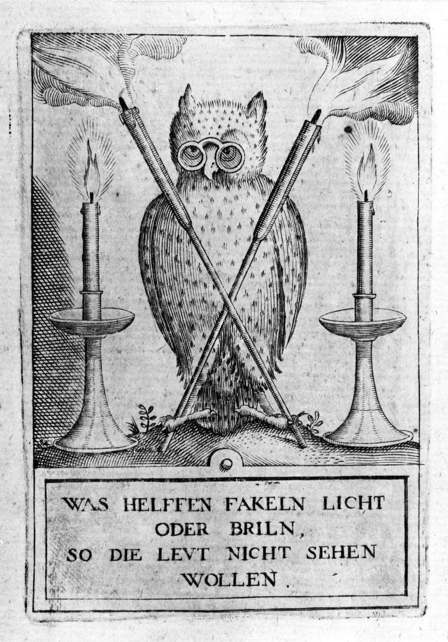 Gözlüklü baykuş, bilgeliğin sembolü. “Amphitheatrum sapientiae aeternae” gravürü. (Sonsuz bilgeliğin amfi tiyatrosu) (Hamburg: n.n. by Unknown artist