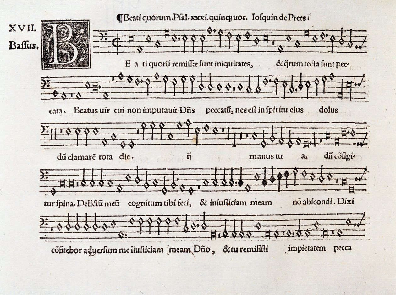Willaert tarafından yazılan Beati quorum mezmur XIII'ün müzik notalarının sayfası (1538) by Unknown artist