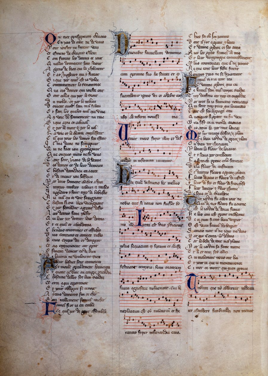 Gervais de Bus'ın “” Le roman de Fauvel” den şarkı, şarkı sözü ve müzik Minyatür sayfası by Unknown artist